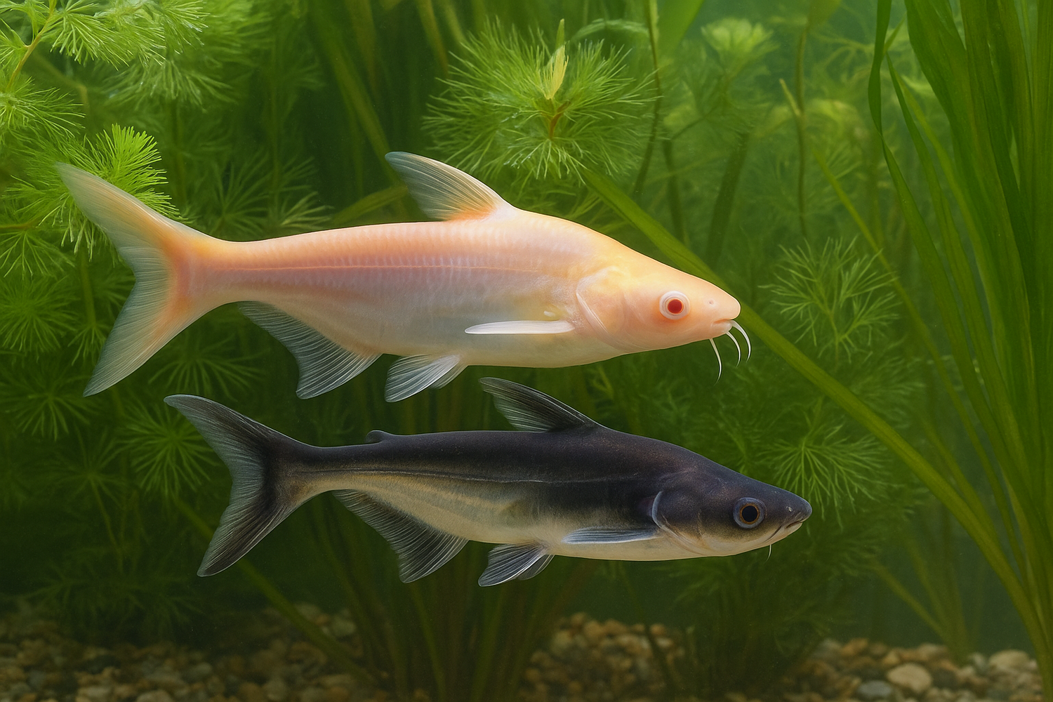 1 Albino + 1 Iridescent-Shark – Live 2" Freshwater Fish – Pack of 2